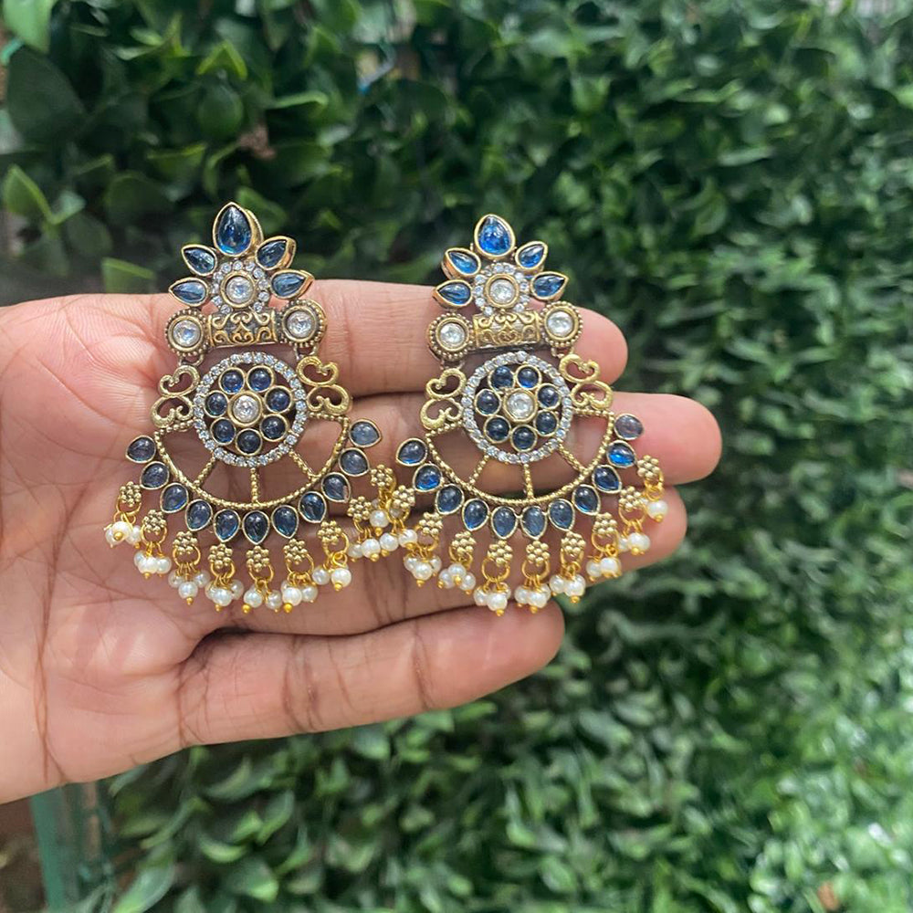 Amoliya Jewels Dazzling Pota Stone And Pearls Dangler Earrings