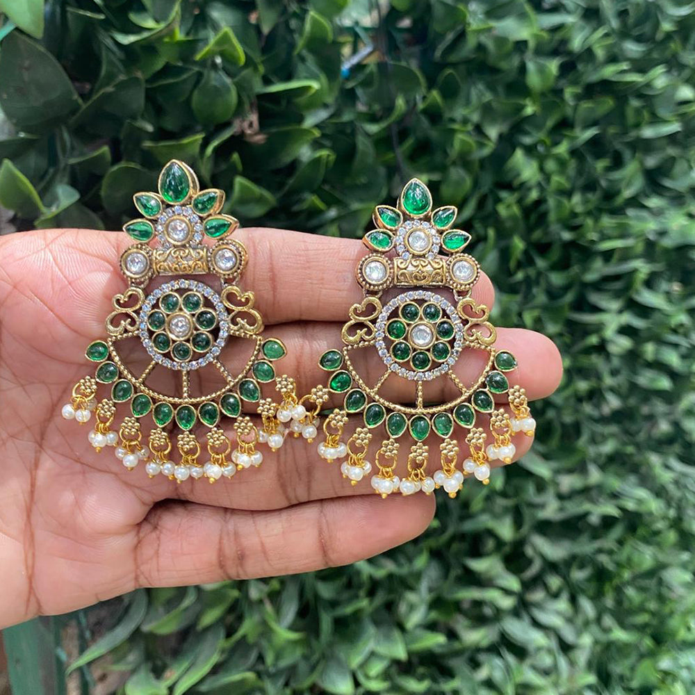Amoliya Jewels Dazzling Pota Stone And Pearls Dangler Earrings