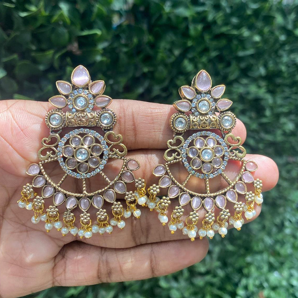 Amoliya Jewels Dazzling Pota Stone And Pearls Dangler Earrings