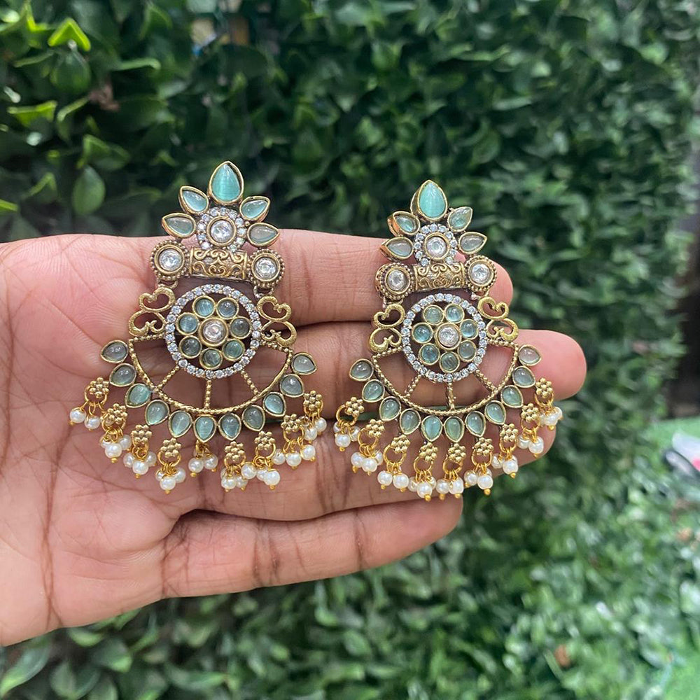 Amoliya Jewels Dazzling Pota Stone And Pearls Dangler Earrings