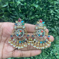 Amoliya Jewels Dazzling Pota Stone And Pearls Dangler Earrings