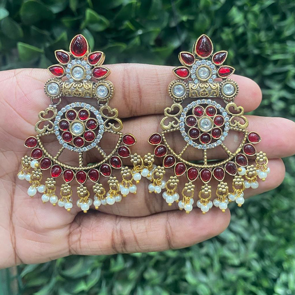 Amoliya Jewels Dazzling Pota Stone And Pearls Dangler Earrings