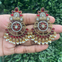 Amoliya Jewels Dazzling Pota Stone And Pearls Dangler Earrings