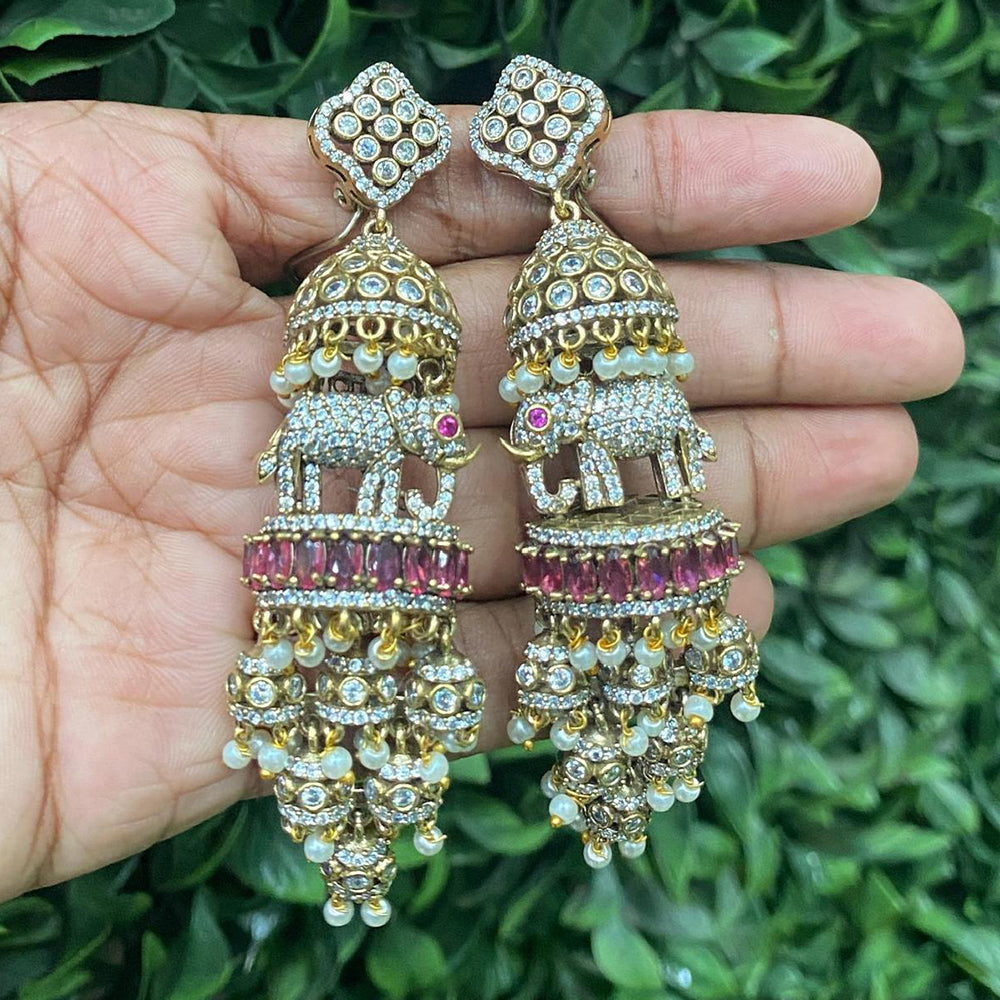 Amoliya Jewels Elephant Design Polki Kundan And Austrian Stone Jhumki Earrings