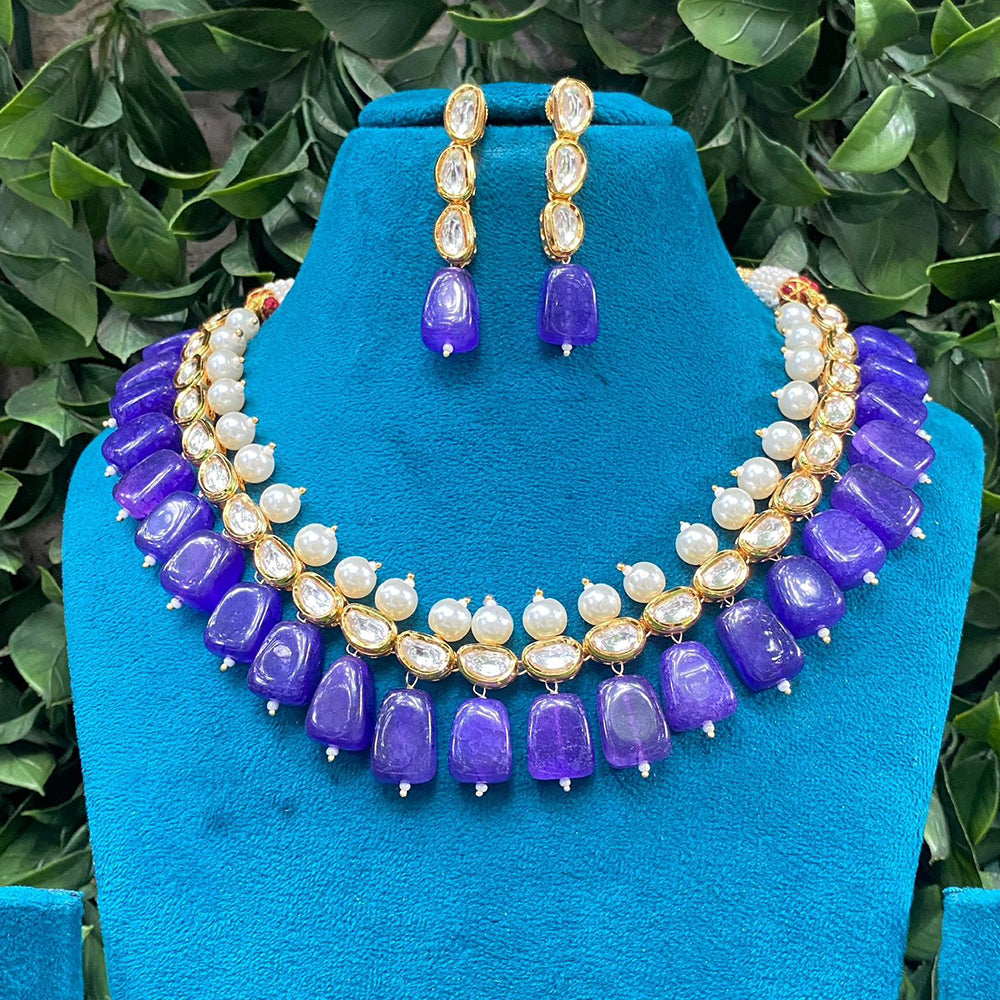 Amoliya Jewels Sparkling Polki Kundan Pota Stone And Pearl Necklace Set