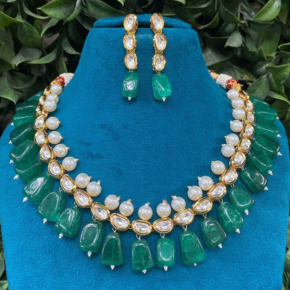 Amoliya Jewels Sparkling Polki Kundan Pota Stone And Pearl Necklace Set
