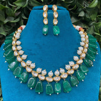 Amoliya Jewels Sparkling Polki Kundan Pota Stone And Pearl Necklace Set