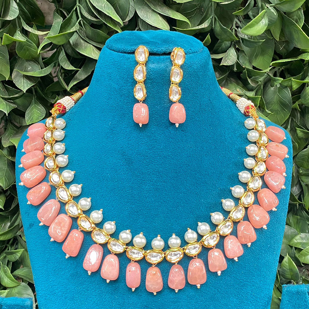 Amoliya Jewels Sparkling Polki Kundan Pota Stone And Pearl Necklace Set