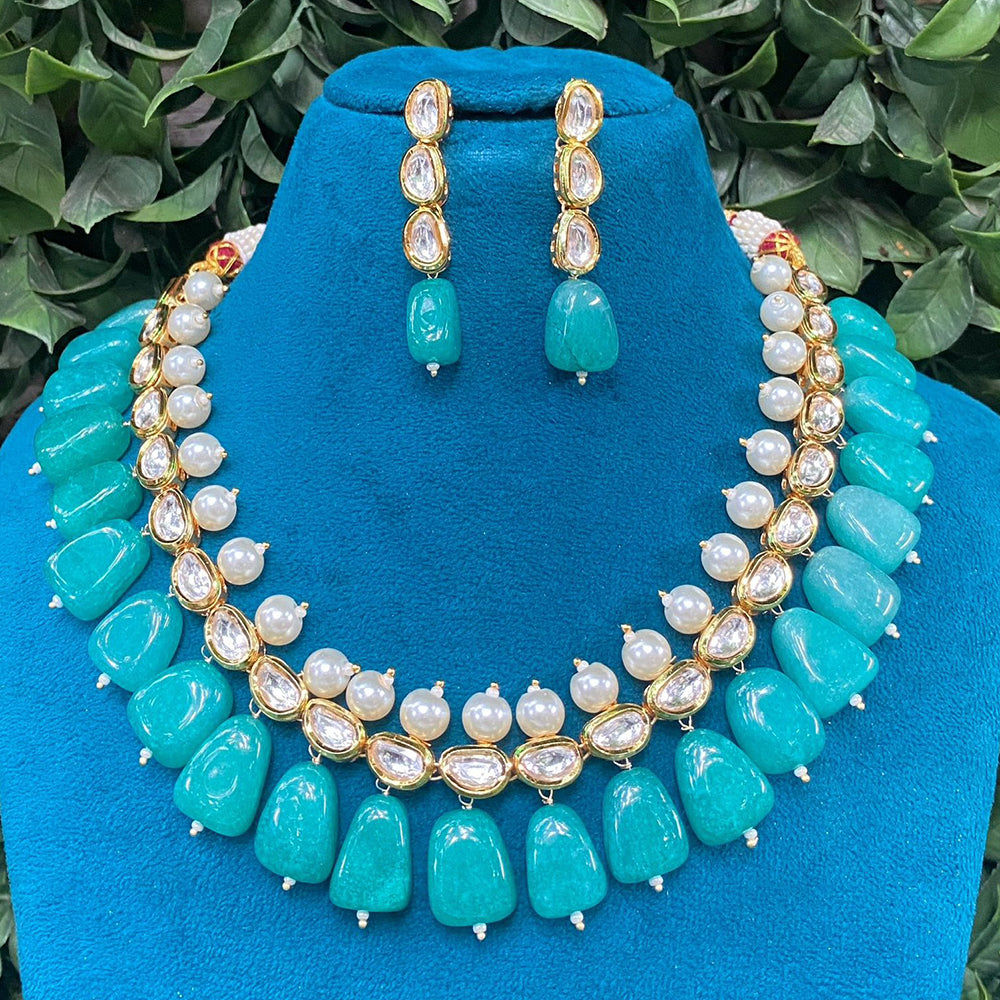 Amoliya Jewels Sparkling Polki Kundan Pota Stone And Pearl Necklace Set
