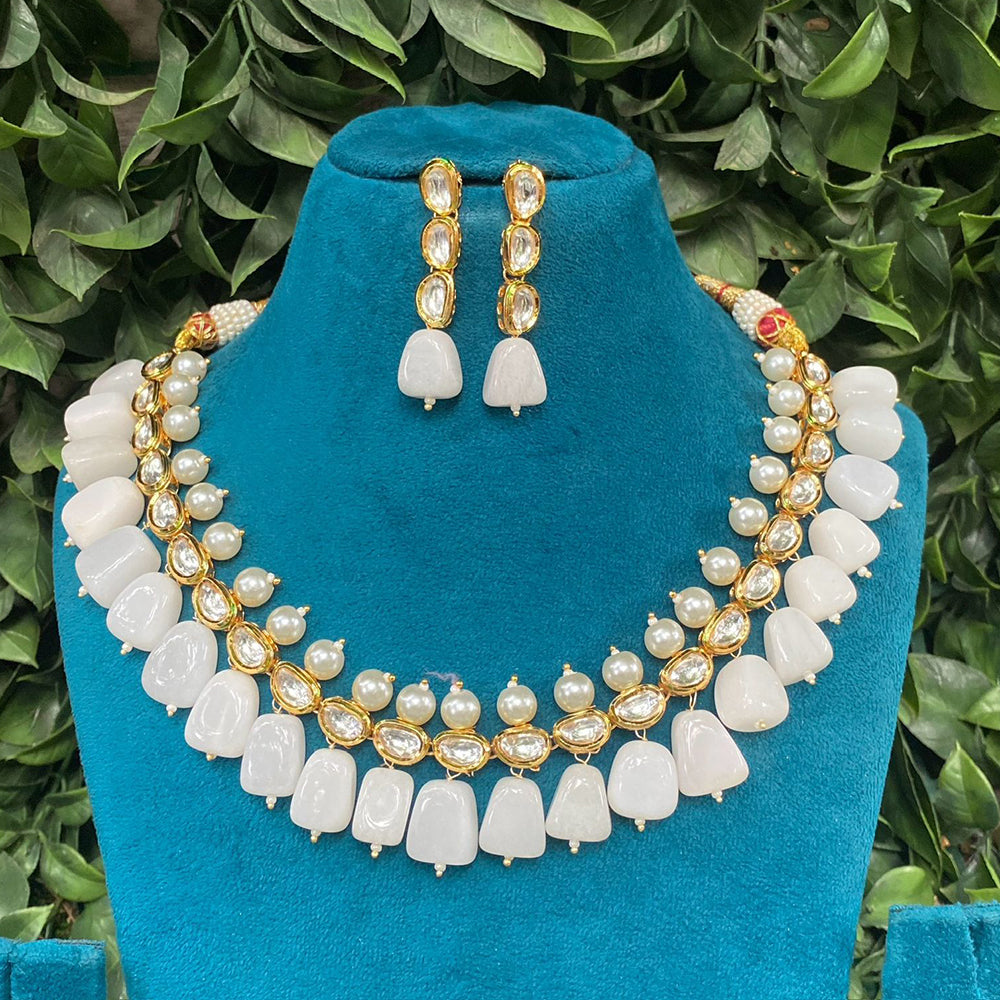 Amoliya Jewels Sparkling Polki Kundan Pota Stone And Pearl Necklace Set