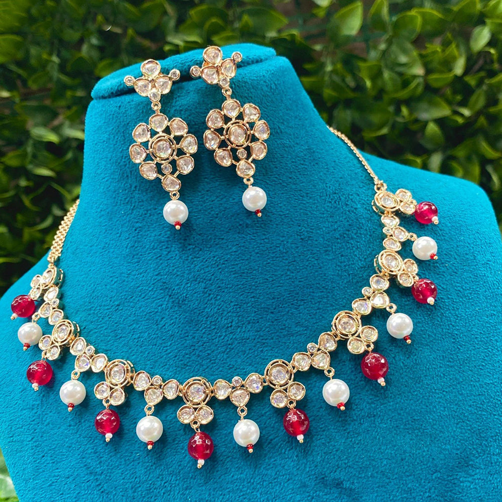 Amoliya Jewels Sparkling Polki Kundan And Pearl Necklace Set