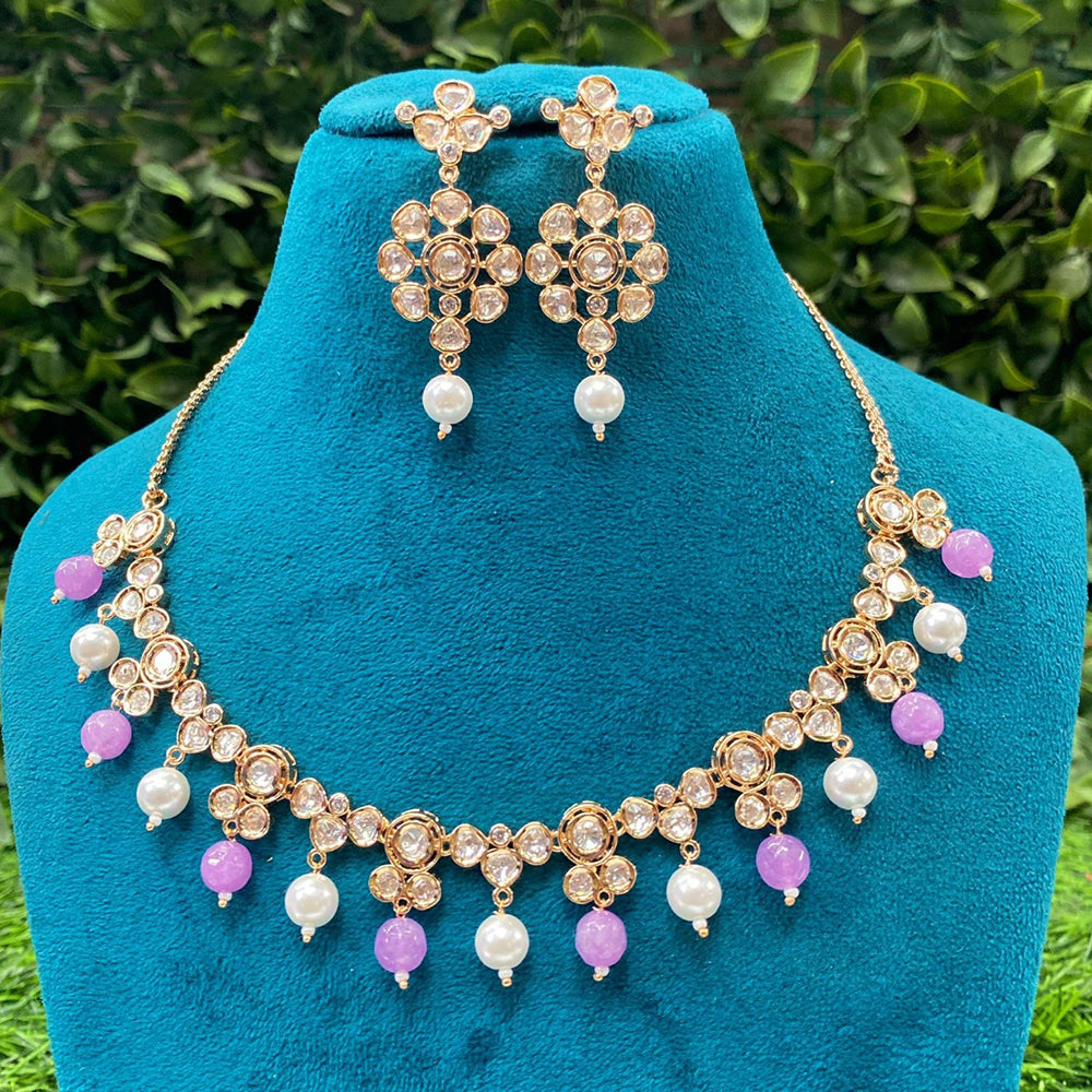 Amoliya Jewels Sparkling Polki Kundan And Pearl Necklace Set