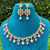 Amoliya Jewels Sparkling Polki Kundan And Pearl Necklace Set
