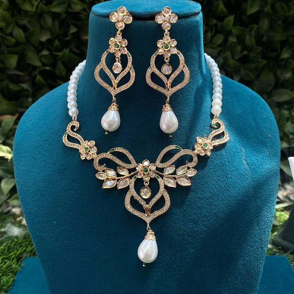 Amoliya Jewels Sparkling Polki Kundan And Pearl Necklace Set