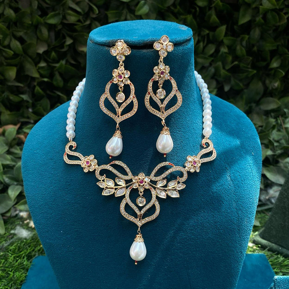 Amoliya Jewels Sparkling Polki Kundan And Pearl Necklace Set