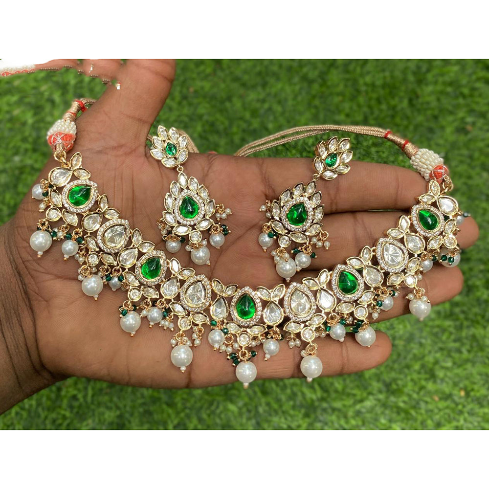 Amoliya Jewels Sparkling Polki Kundan Pota Stone And Pearl Necklace Set