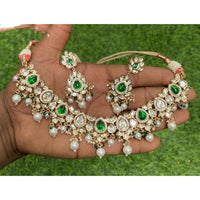 Amoliya Jewels Sparkling Polki Kundan Pota Stone And Pearl Necklace Set