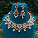 Amoliya Jewels Sparkling Polki Kundan Pota Stone And Pearl Necklace Set