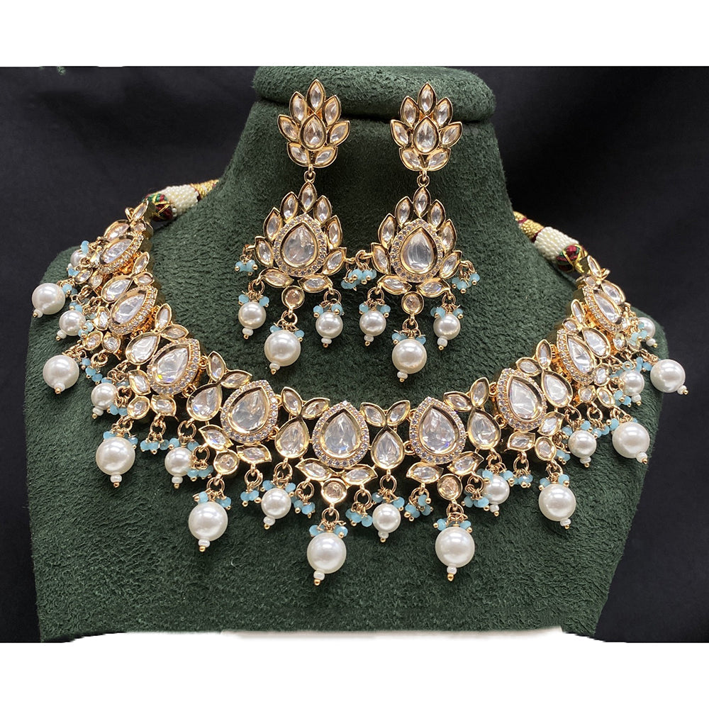 Amoliya Jewels Sparkling Polki Kundan Pota Stone And Pearl Necklace Set