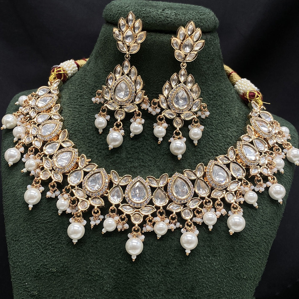 Amoliya Jewels Sparkling Polki Kundan Pota Stone And Pearl Necklace Set