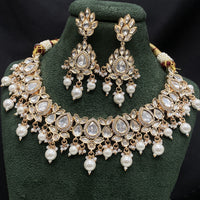 Amoliya Jewels Sparkling Polki Kundan Pota Stone And Pearl Necklace Set