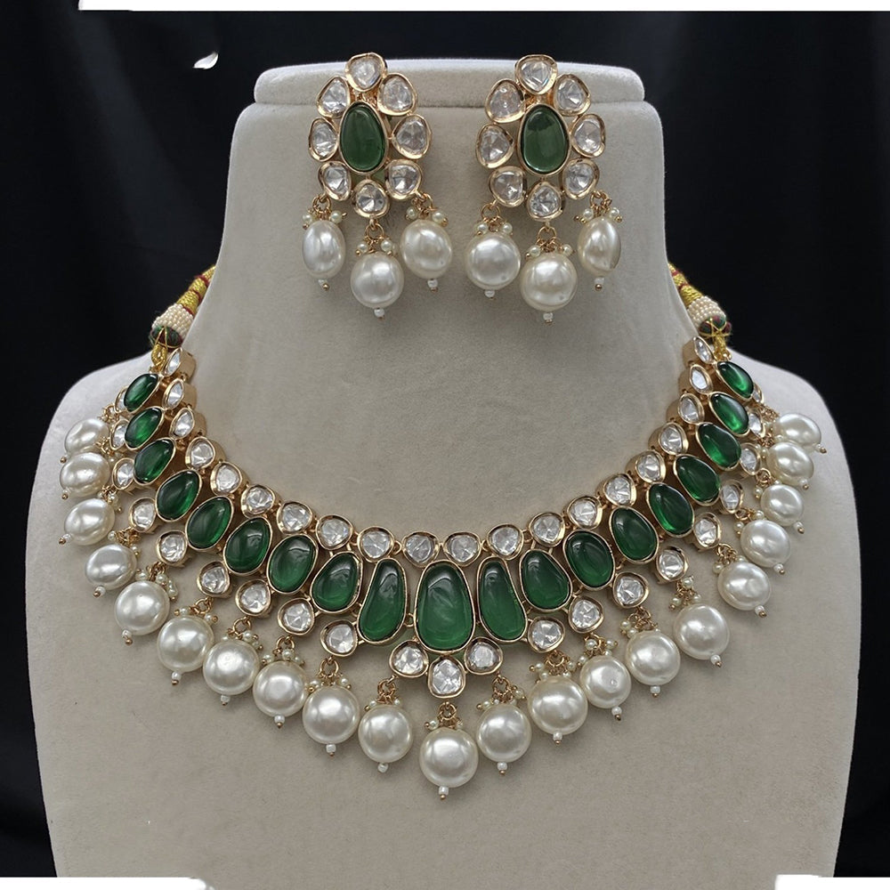 Amoliya Jewels Sparkling Polki Kundan Pota Stone And Pearl Necklace Set