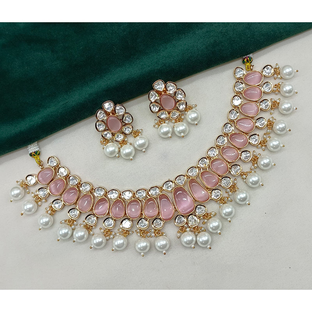 Amoliya Jewels Sparkling Polki Kundan Pota Stone And Pearl Necklace Set
