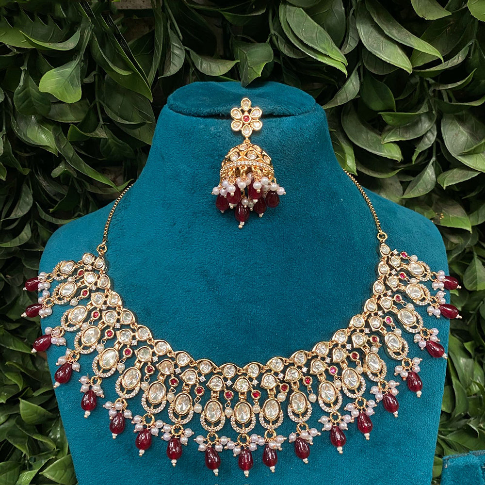 Amoliya Jewels Regal Gleam Polki Kundan And Pearl Necklace Set