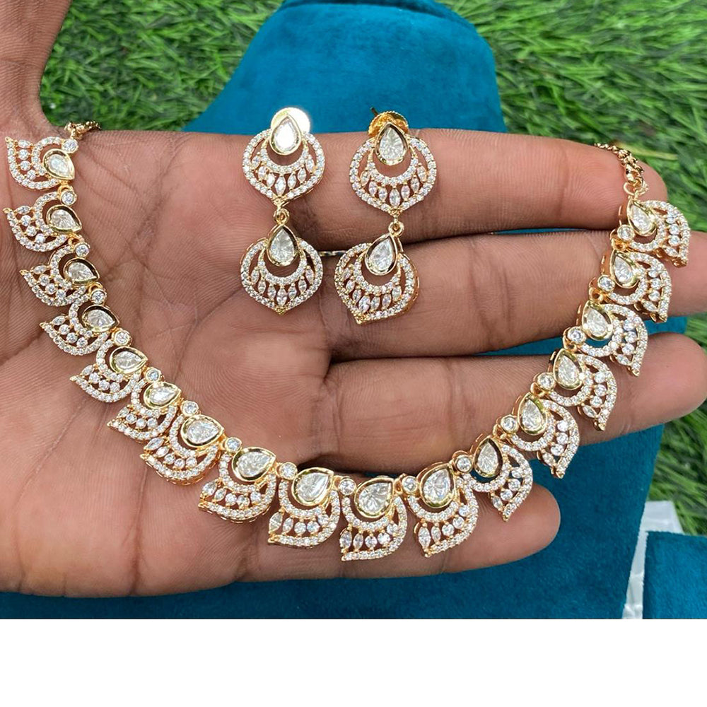 Amoliya Jewels Royal Elegance Polki Kundan And Austrian Stone Necklace Set