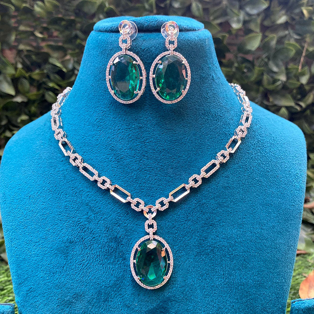 Amoliya Jewels Luxe Grace American Diamond And Pearls Choker Necklace Set