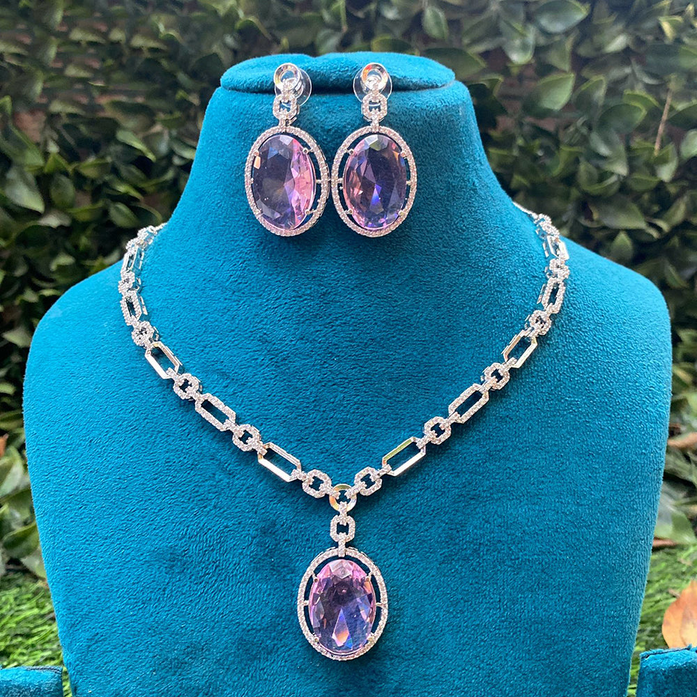 Amoliya Jewels Luxe Grace American Diamond And Pearls Choker Necklace Set