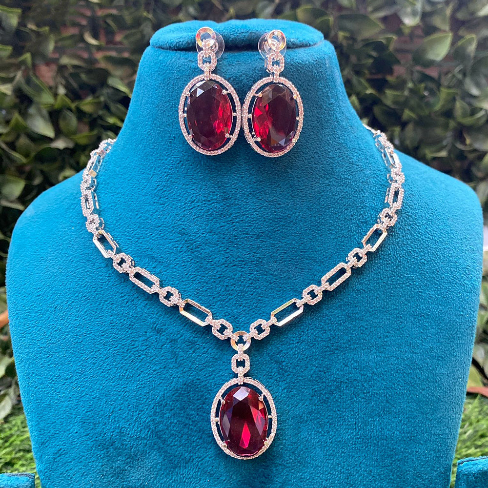 Amoliya Jewels Luxe Grace American Diamond And Pearls Choker Necklace Set