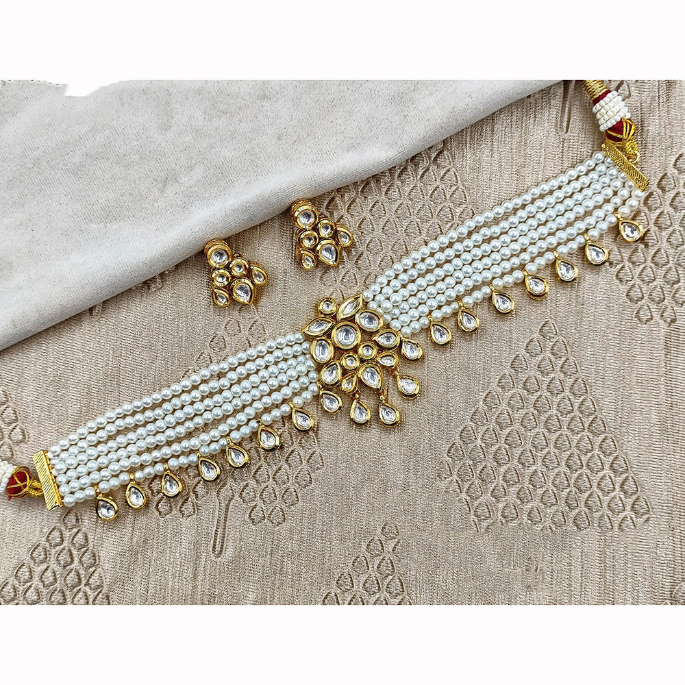 Amoliya Jewels Regal Shine Polki Kundan And Pearls Choker Necklace Set