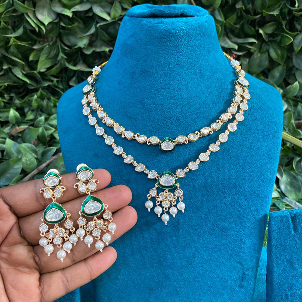 Amoliya Jewels Grand Polki Kundan Stone And Pearl Meenakari Necklace Set