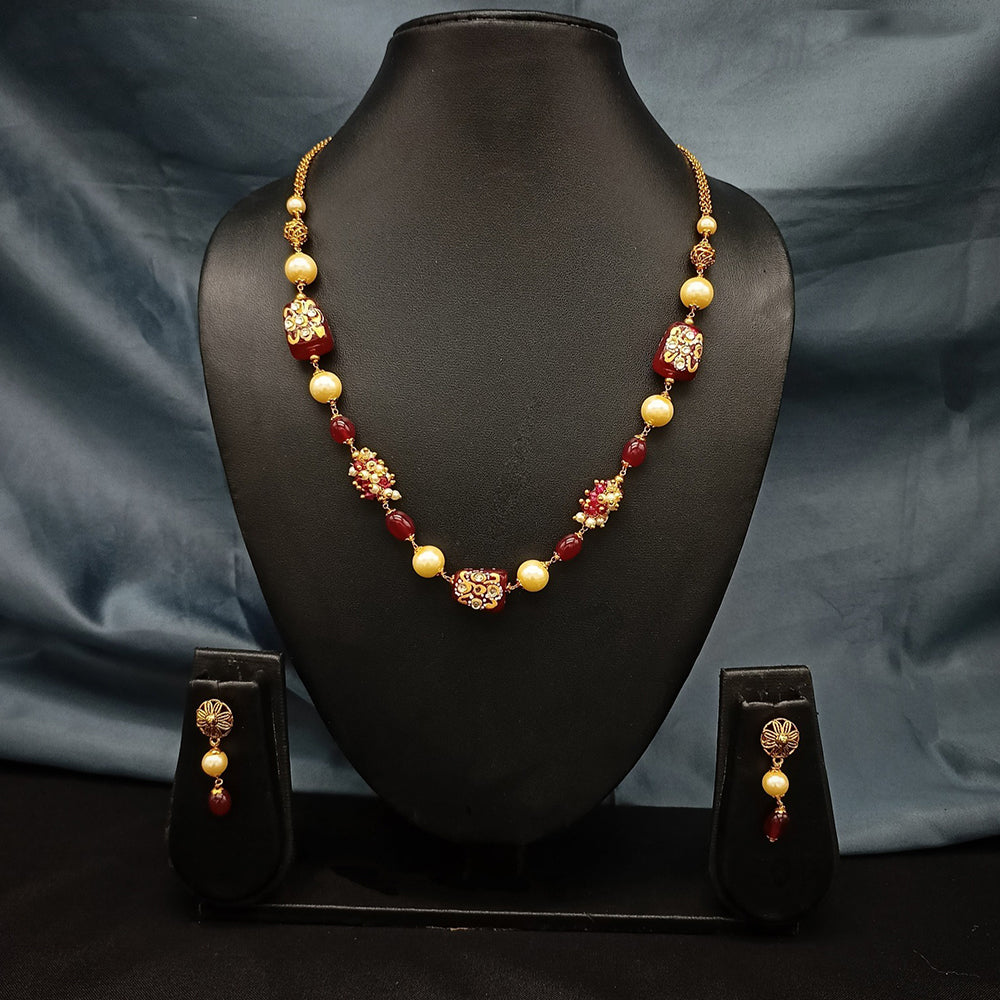Amoliya Jewels Premium Beads And Pearl Necklace Set