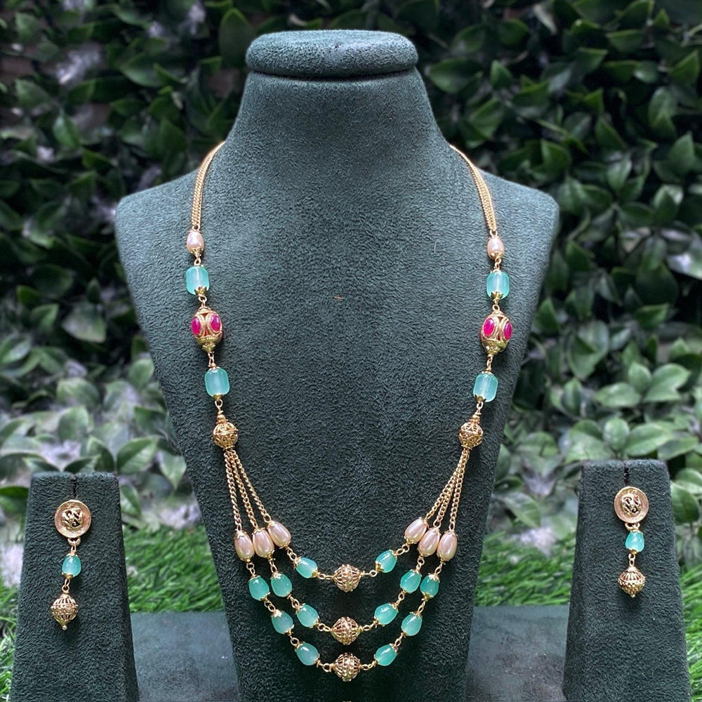 Amoliya Jewels Premium Pota Stone And Beads Necklace Set