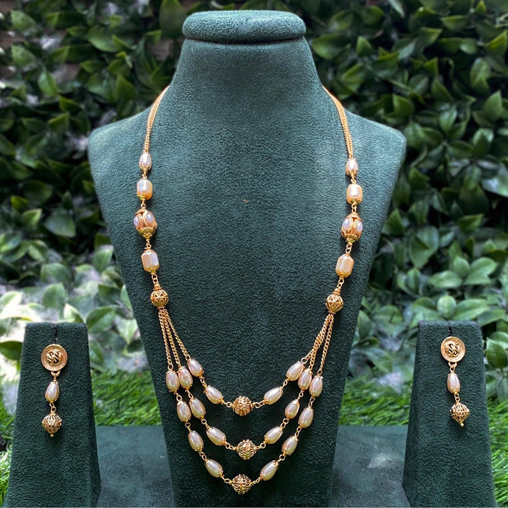 Amoliya Jewels Premium Pota Stone And Beads Necklace Set