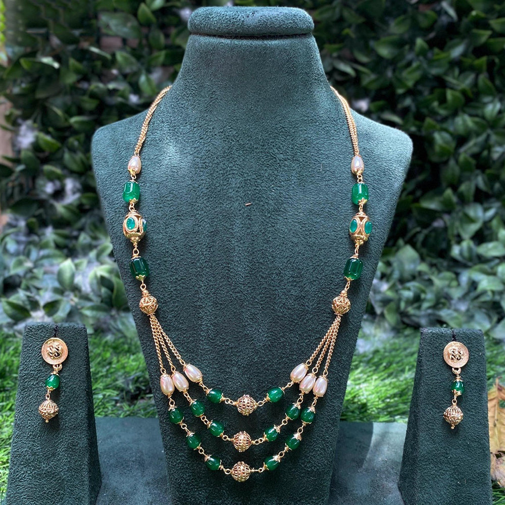 Amoliya Jewels Premium Pota Stone And Beads Necklace Set