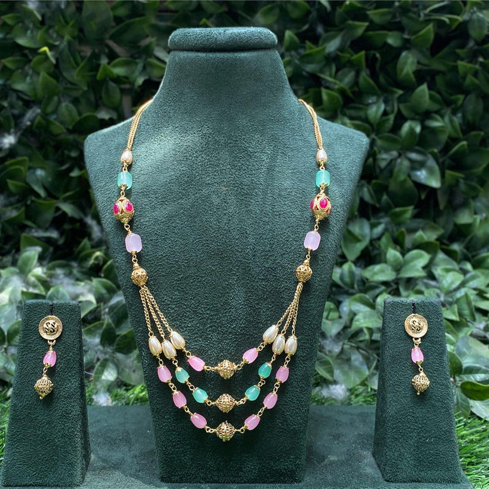 Amoliya Jewels Premium Pota Stone And Beads Necklace Set