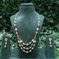 Amoliya Jewels Premium Pota Stone And Beads Necklace Set