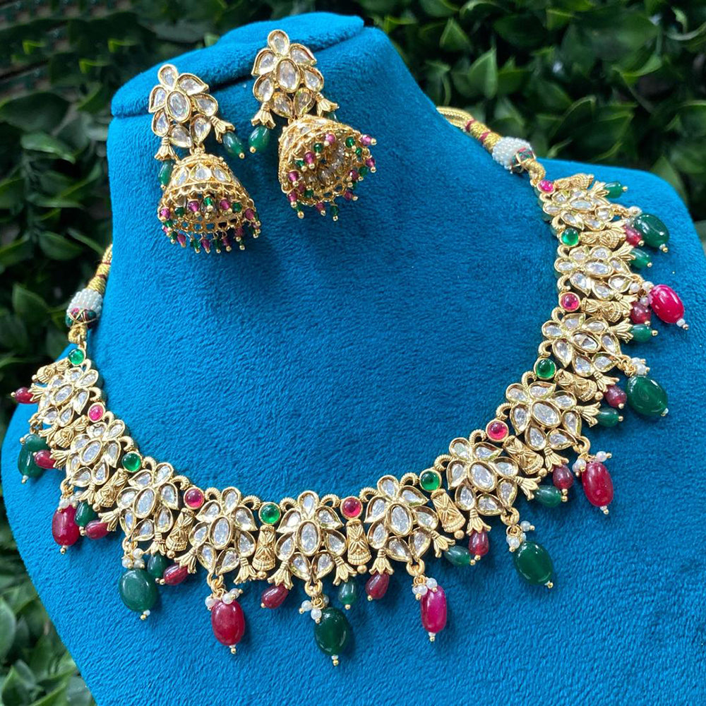 Amoliya Jewels Grand Polki Kundan Stone And Beads Necklace Set