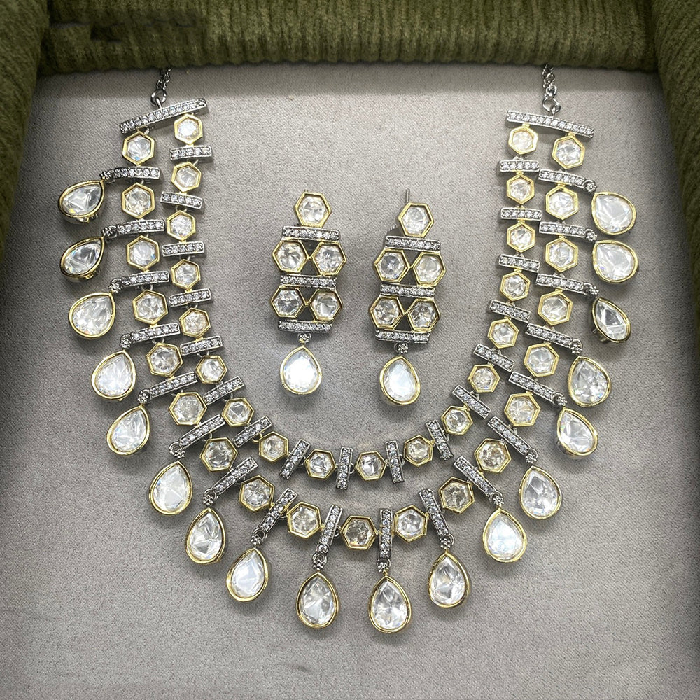 Amoliya Jewels 2 Tone Plated Grand Polki Kundan Stone Necklace Set