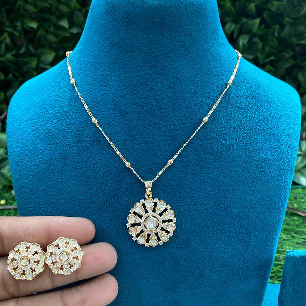 Amoliya Jewels Royal Polki Kundan Stone Chain Pendant Set