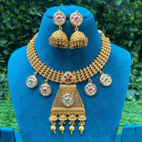 Amoliya Jewels Classic Polki Kundan Pota Stone Pearl Necklace Set