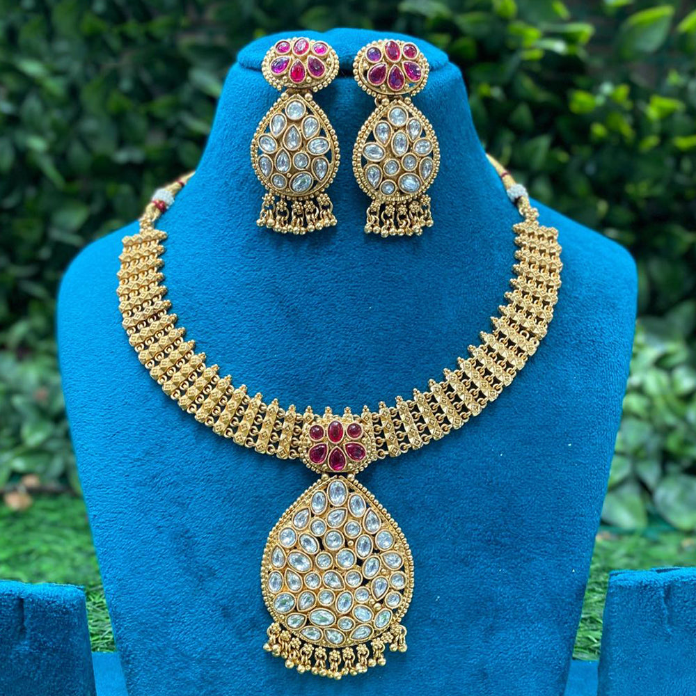 Amoliya Jewels Kundan And Pota Stone Pearl Necklace Set
