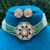 Amoliya Jewels Regal Polki Kundan And Pearl Designer Choker Necklace Set