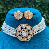 Amoliya Jewels Regal Polki Kundan And Pearl Designer Choker Necklace Set