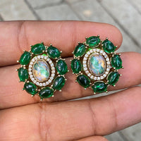 Amoliya Jewels Classic Pota Stone And Austrian Stone Stud Earrings