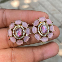 Amoliya Jewels Classic Pota Stone And Austrian Stone Stud Earrings