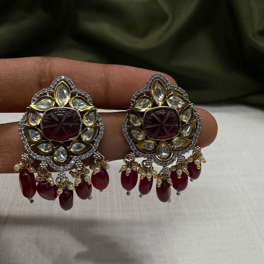 Amoliya Jewels Regal Shine Polki Kundan Stone And Pearl Dangler Earrings